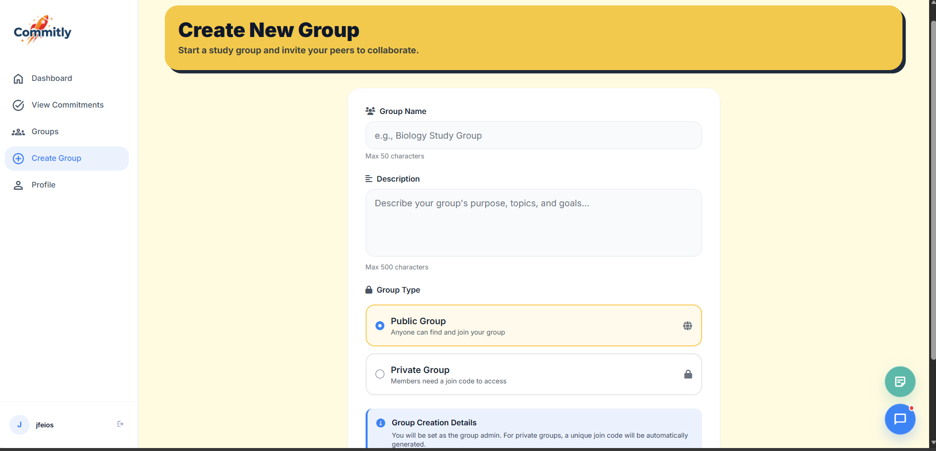 Commitly create group